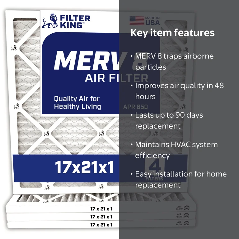 Filter King 17x21x1 MERV 8 Pleated A/C and Furnace Air Filters, 4
