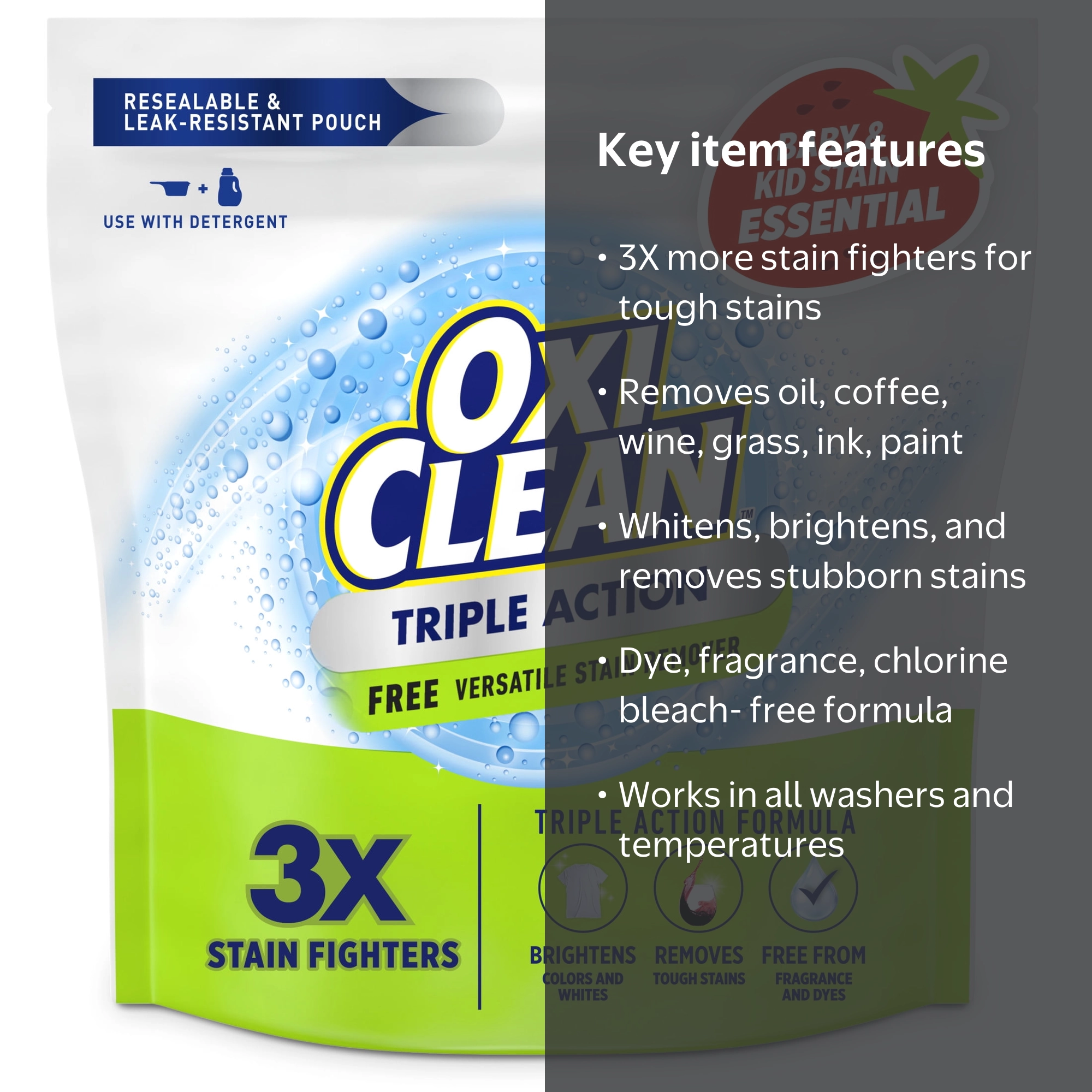  CLEAN X-POLYMER 3本セット OxiClean Triple Action Free Versatile Stain Remover Powder, 4 lbs