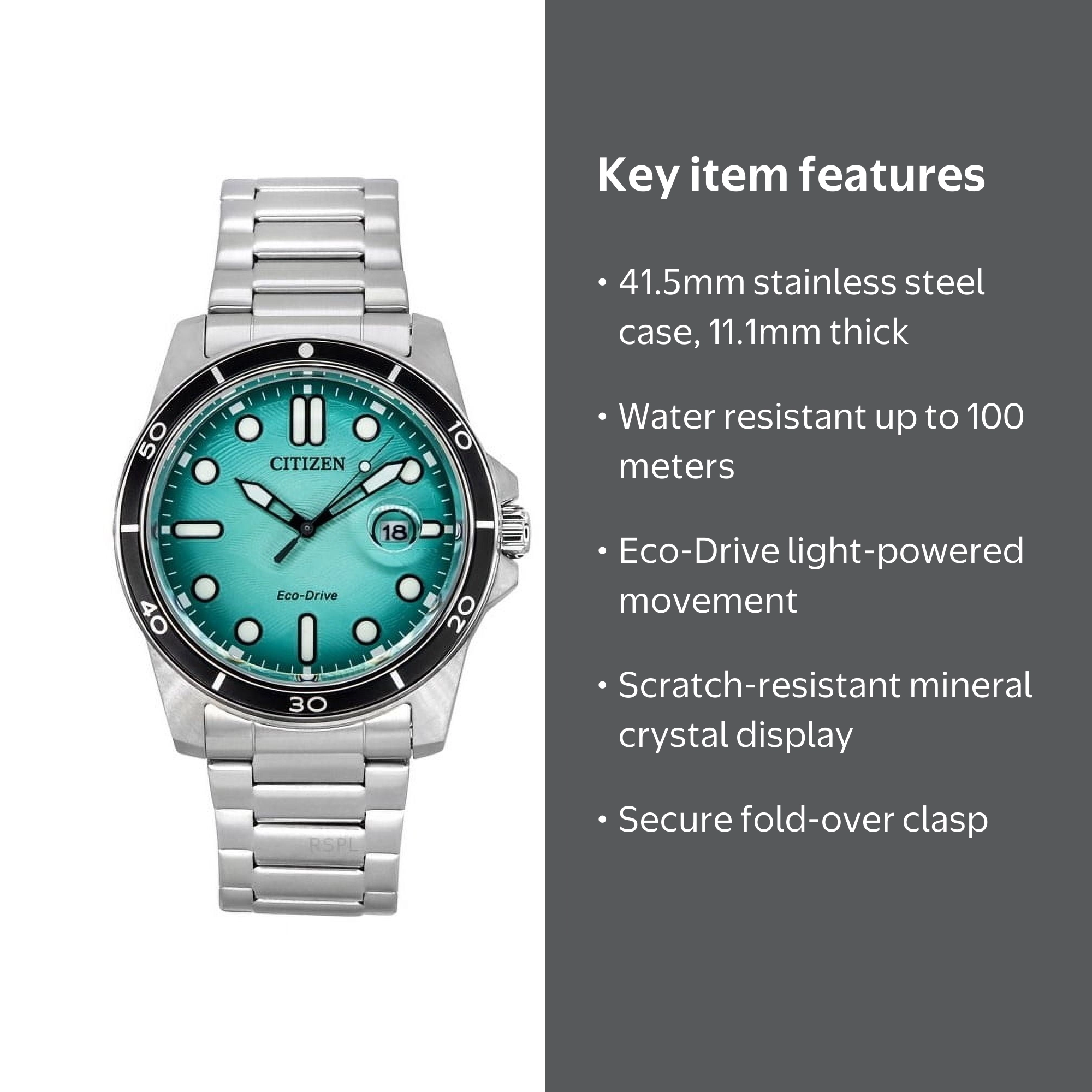 Citizen Marine 1810 Eco-Drive Turquoise Dial Men's Watch AW1816