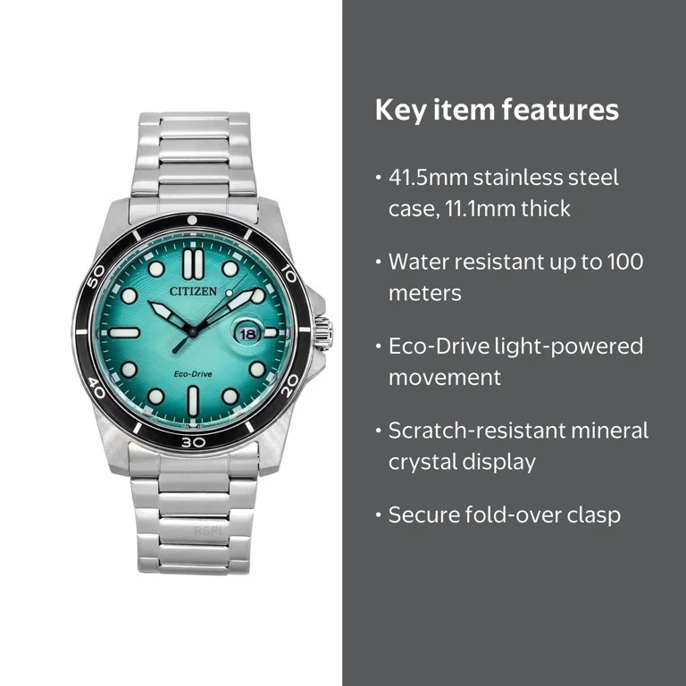 Citizen Marine 1810 Eco-Drive Turquoise Dial Men's Watch AW1816