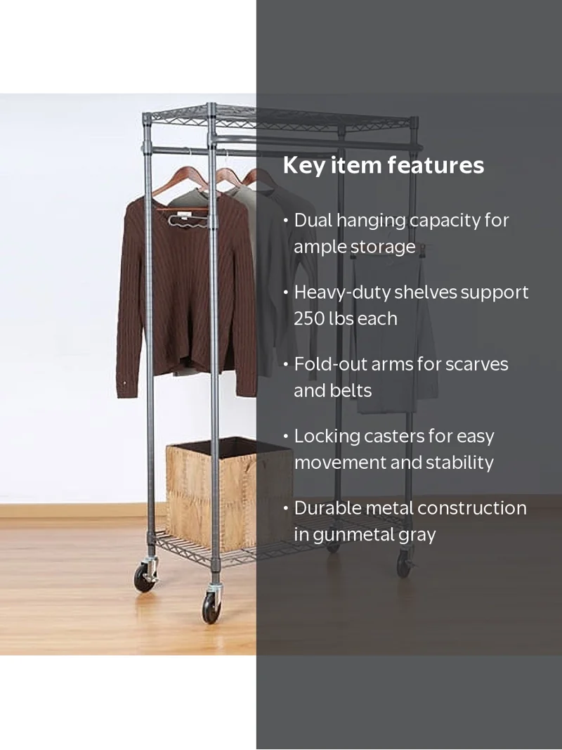 Better Homes & Gardens Double Hanging Garment Rack, Gunmetal Gray