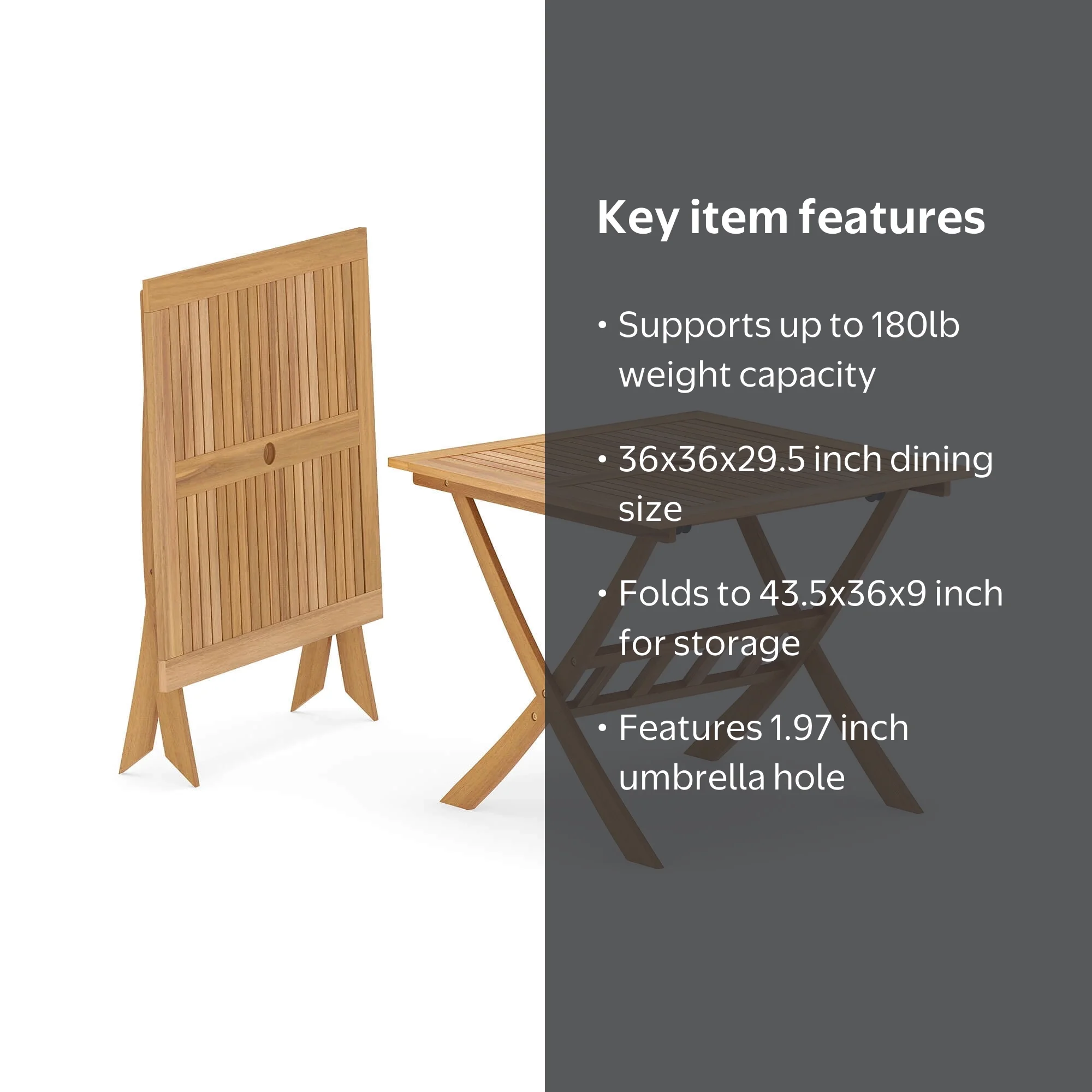 Costway Acacia Wood Folding Table 36” Patio Dining Table with