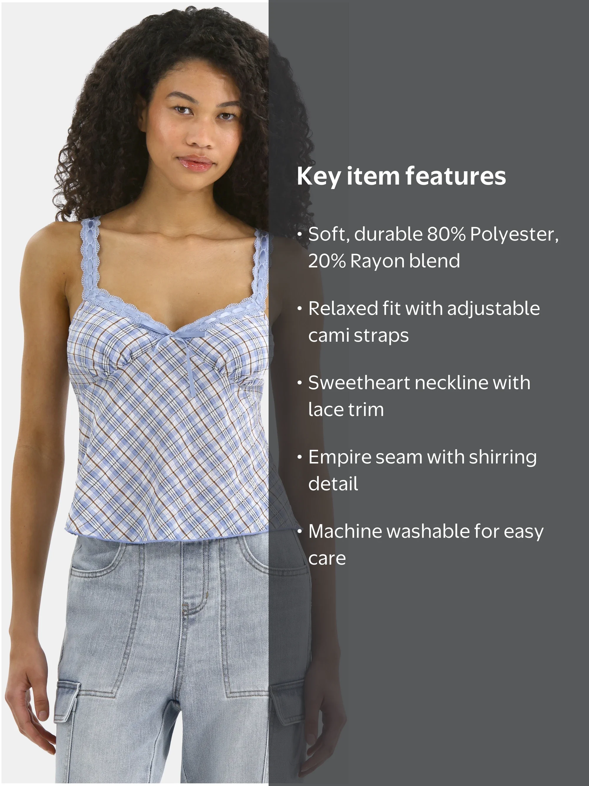 No Boundaries Woven Lace Plaid Cami, Women's - Walmart.com
