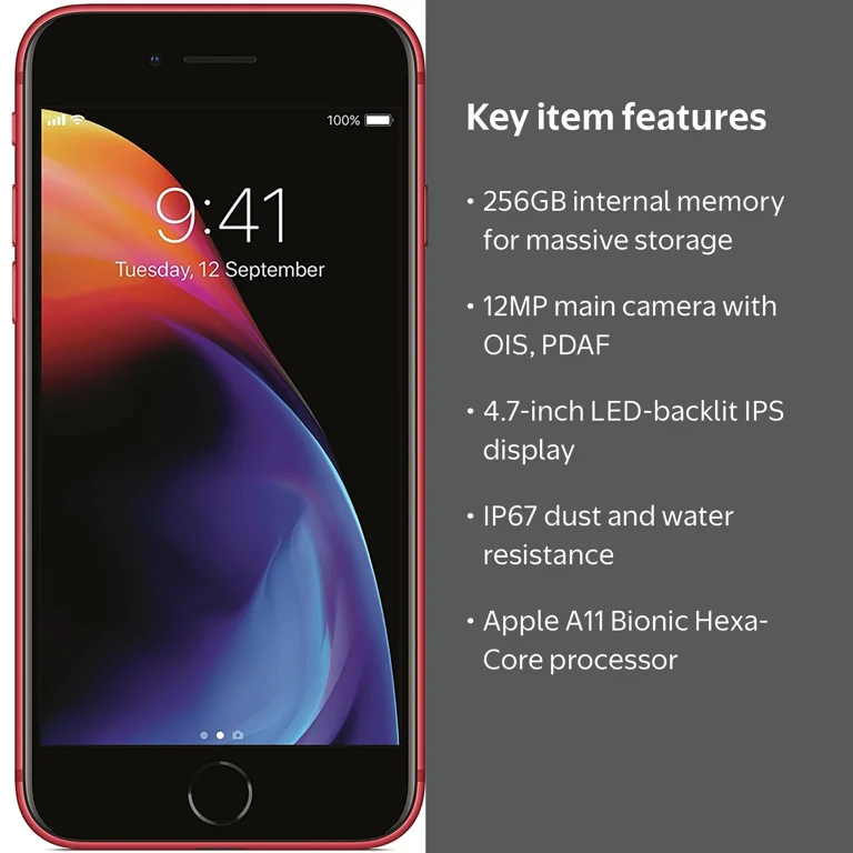 Restored Apple iPhone 8 256GB Unlocked GSM 4G LTE Phone with 12MP