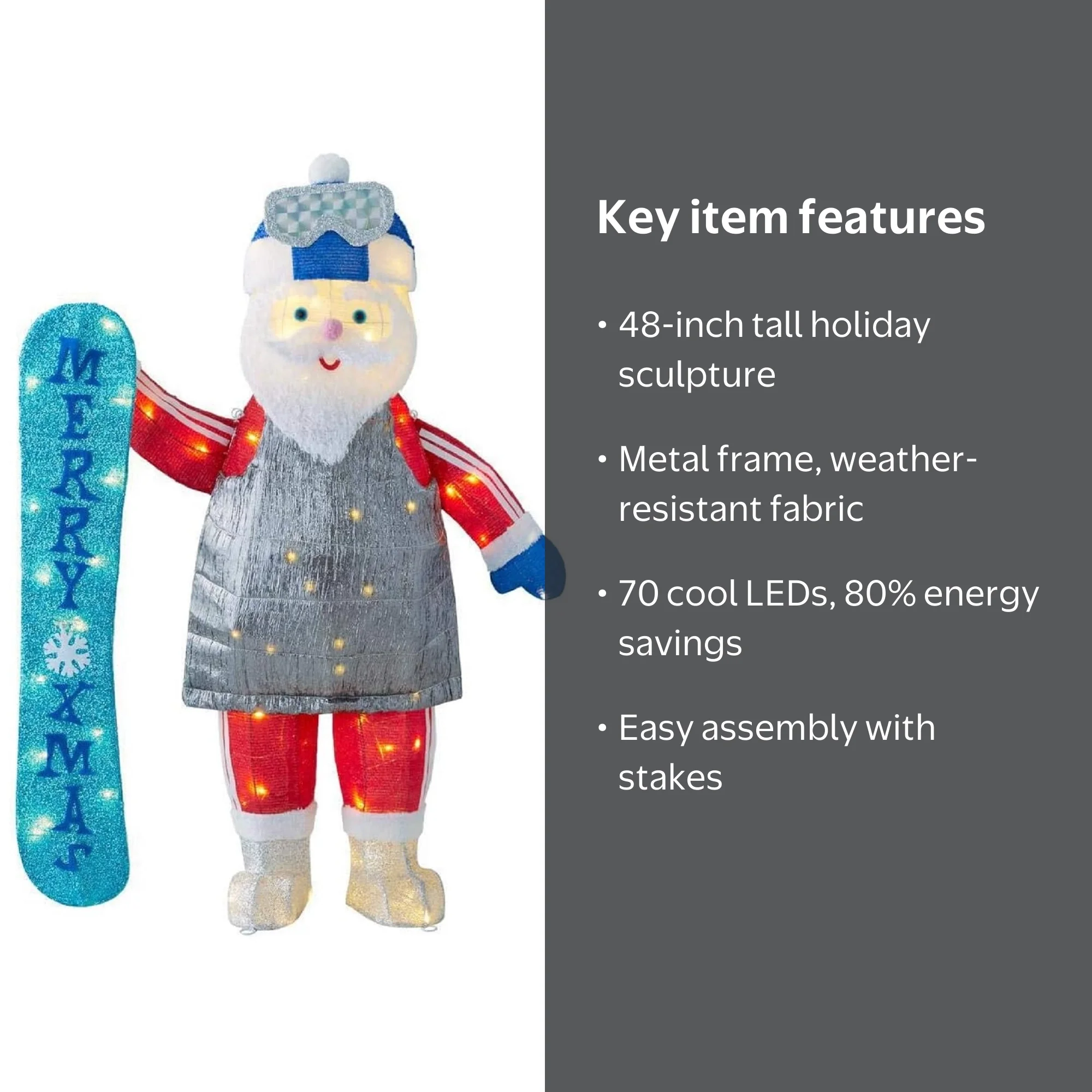 Home Accents Holiday 4FT Yuletide Lane LED Santa with Snowboard