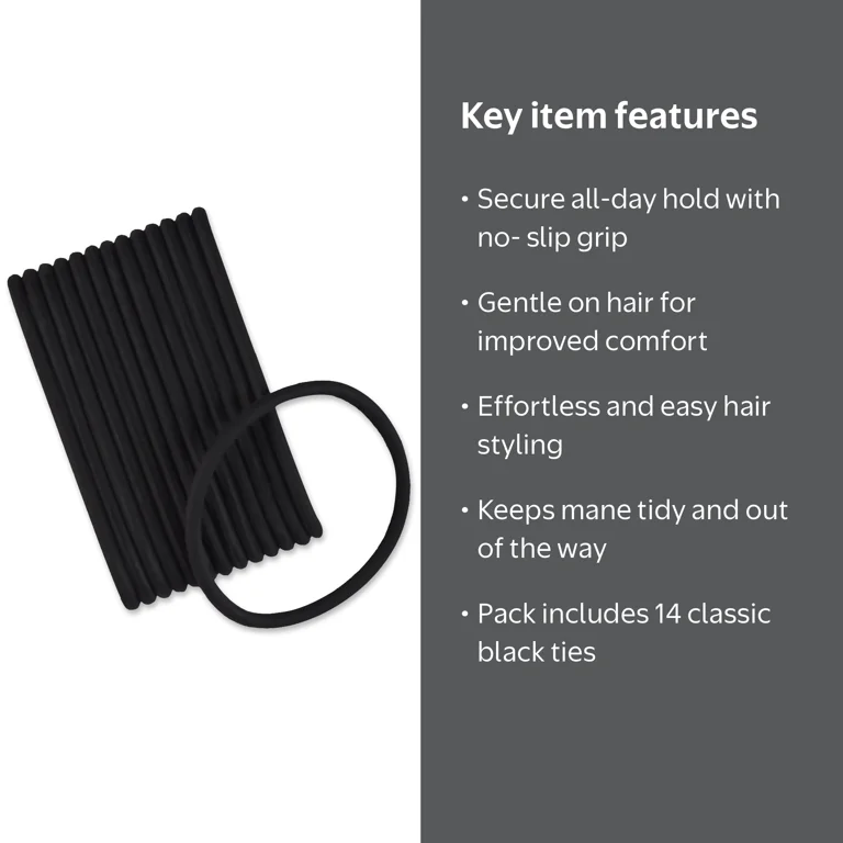 scunci, Hair Ties, 14 ct, Black, Gentle on Hair, No Slip Grip