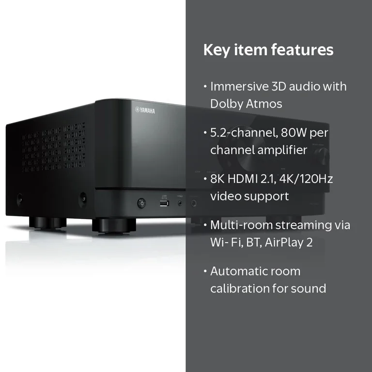 Yamaha, AV Receiver, 5.2-Channel, 8K HDMI, MusicCast - Walmart.com