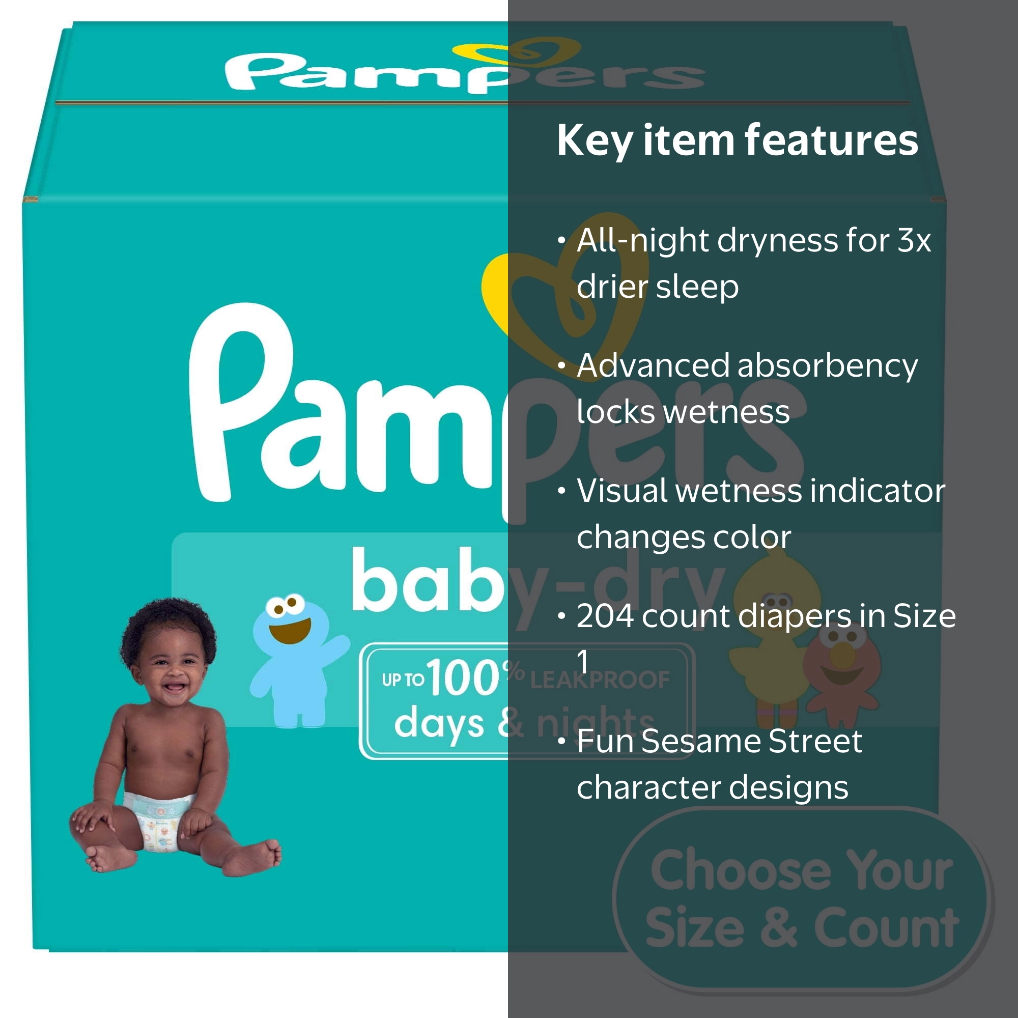 Pampers, Baby-Dry Diapers, Size 1, 204 Ct, Extra Protection