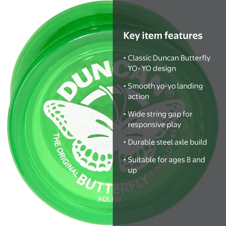 Duncan Butterfly Kids Green YO-YO with Steel Axle and Wide String