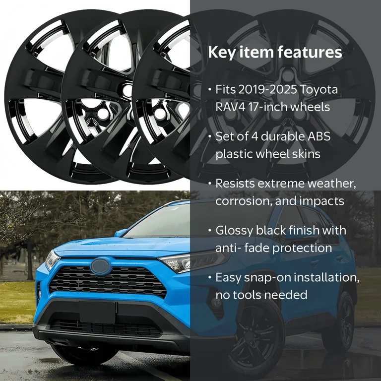WheelX, Hubcap Wheel Cover, 17 inch, Satin Black, Durable ABS