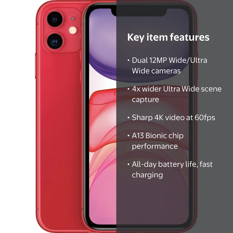 Apple Open Box iPhone 11 64GB Smartphone, 6.1‚Äù LCD HD, Red, 4GB