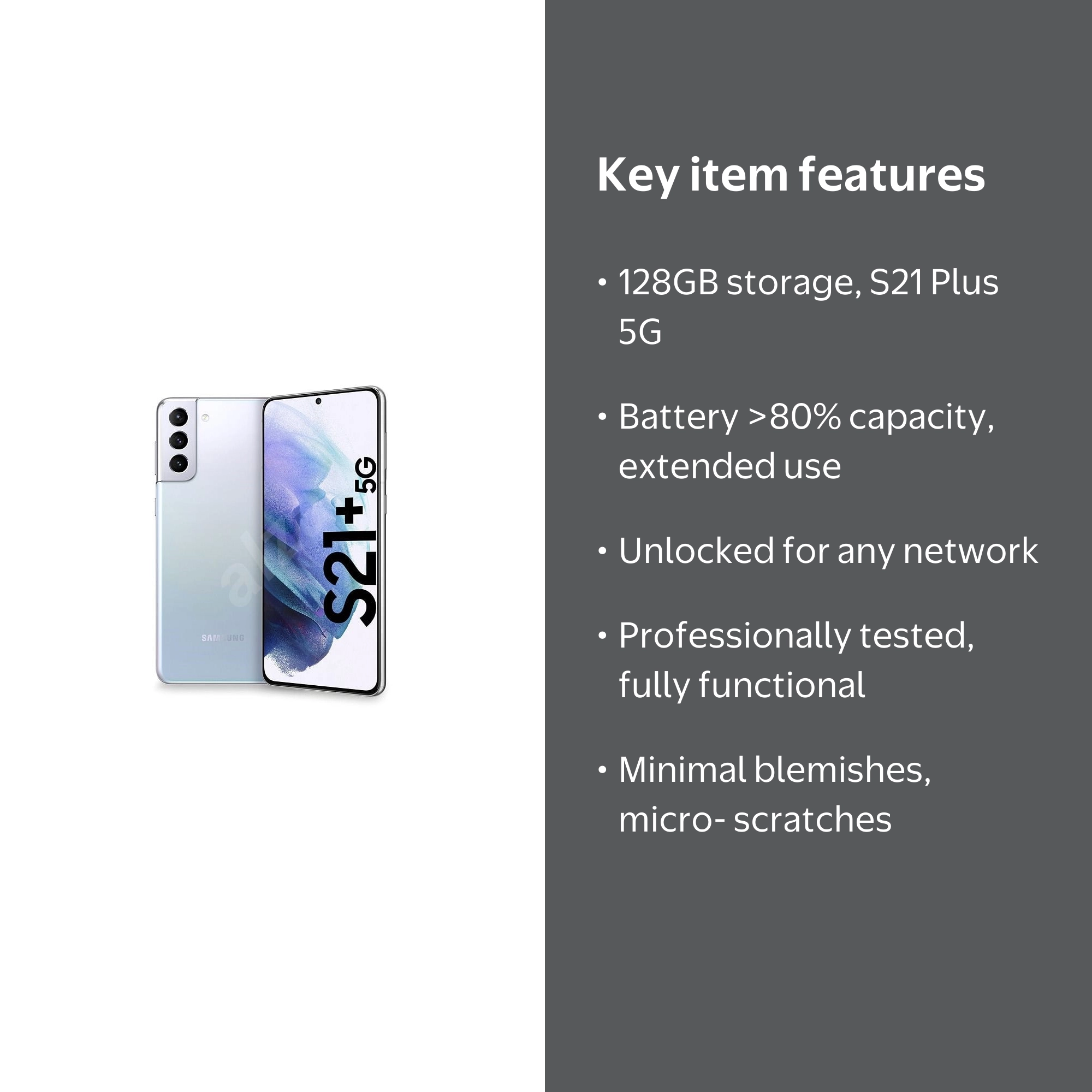 Samsung Galaxy S21 Plus 5G 128GB Phantom Silver Unlocked