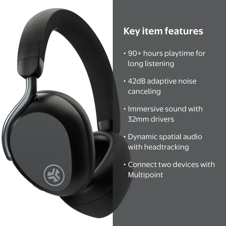 JLab Epic Lux Lab Edition ANC Headphones, 90+ Hour Playtime, Black
