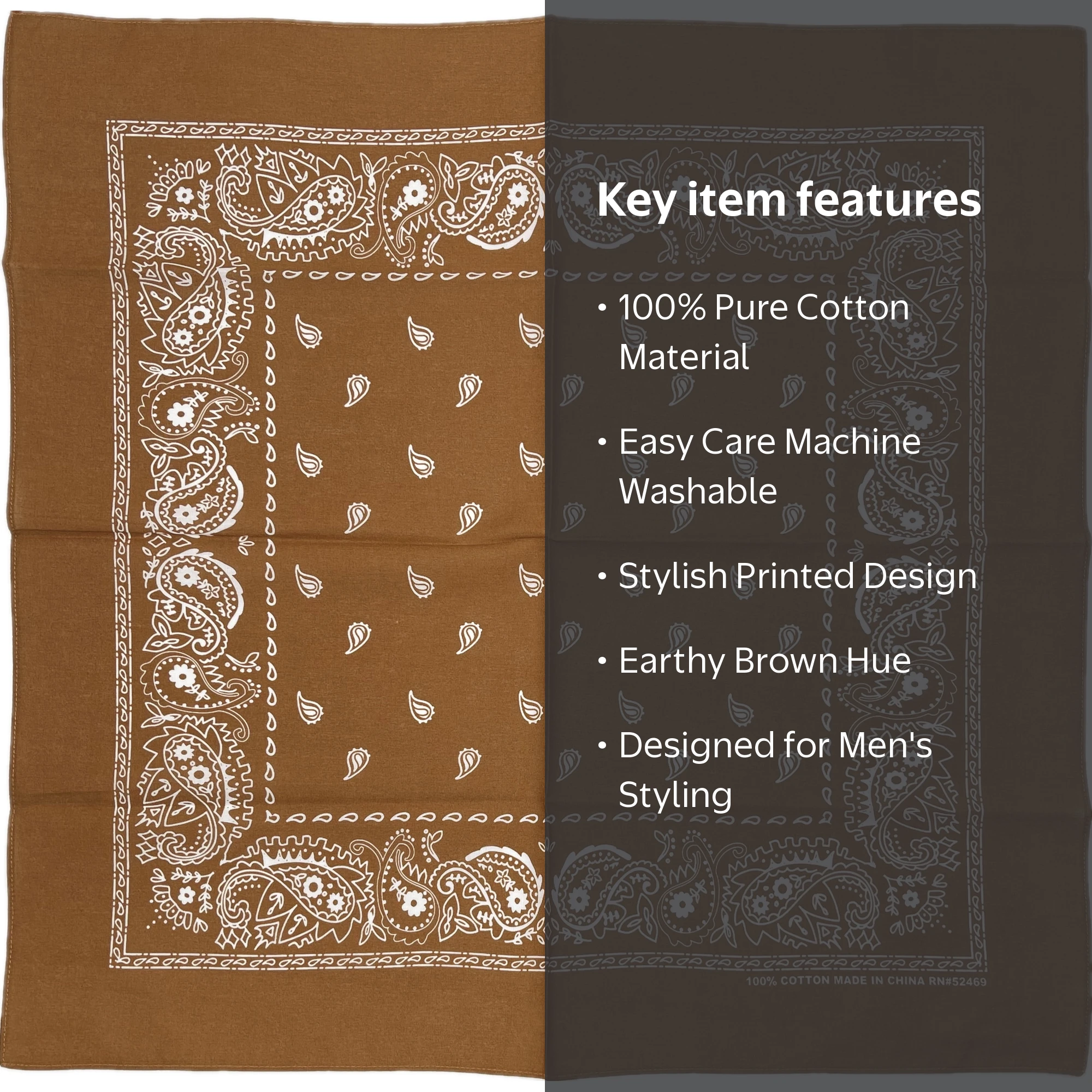 George 100% Cotton Paisley Brown Bandana Breathable One Size