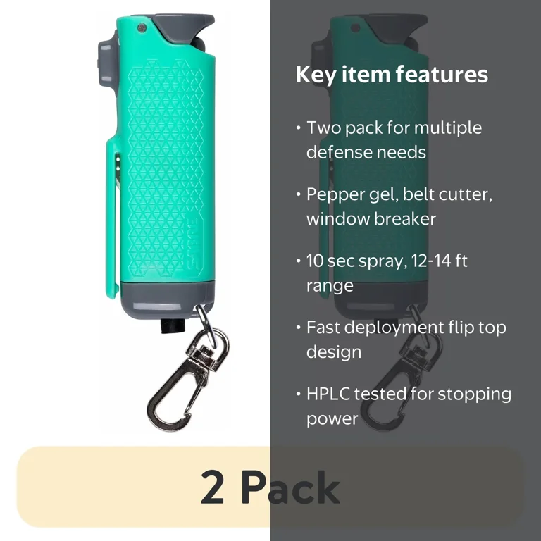 2 pack) SABRE Safe Escape 3-in-1 Pepper Gel w/ Seat Belt Tool