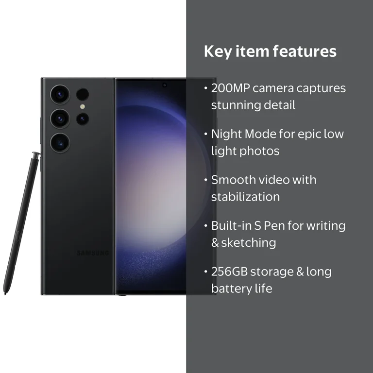 SAMSUNG Galaxy S23 Ultra, 256GB, 200MP, Night Mode, Long Battery