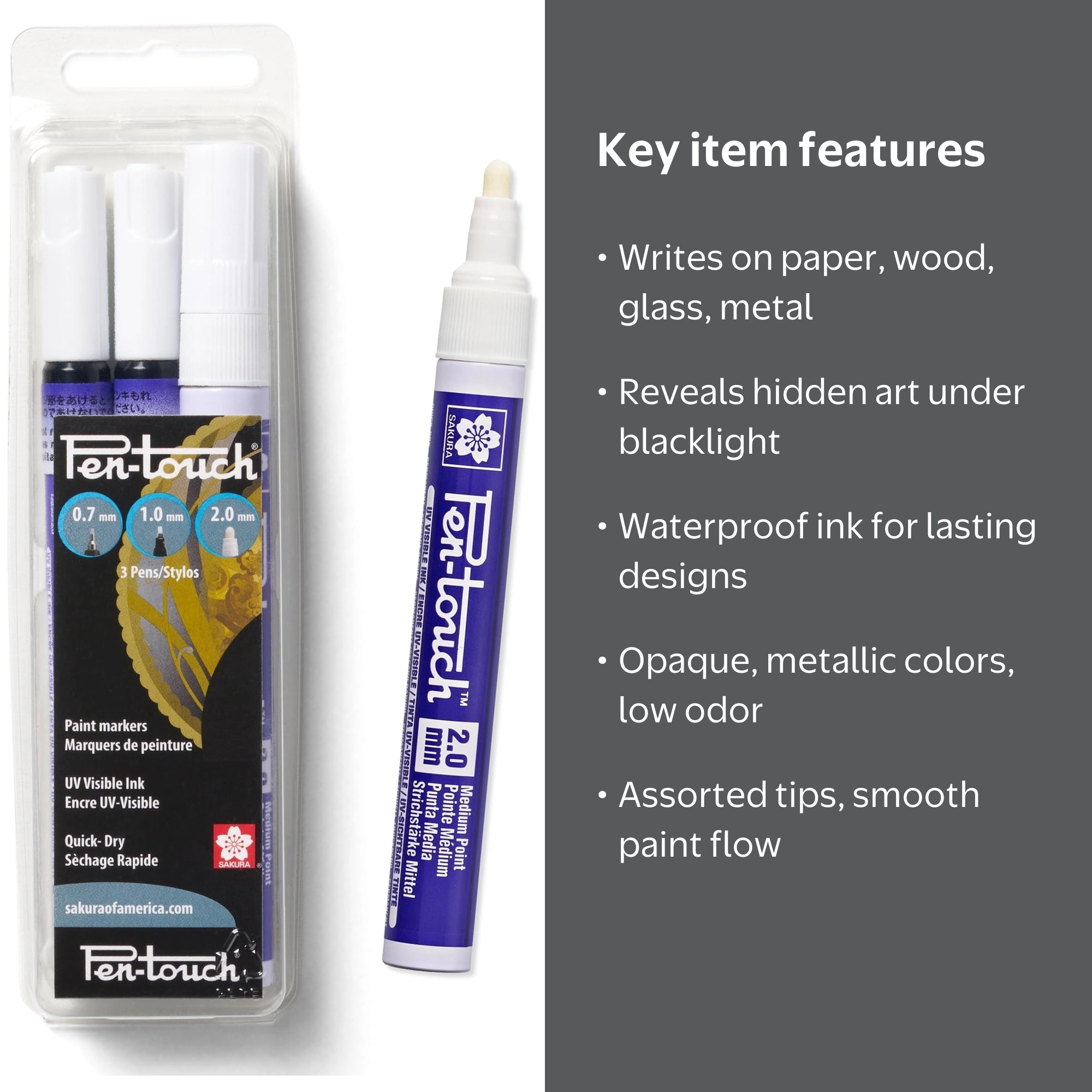 Sakura Pen-Touch Paint Markers UV Pen for Black Lights, Opaque and