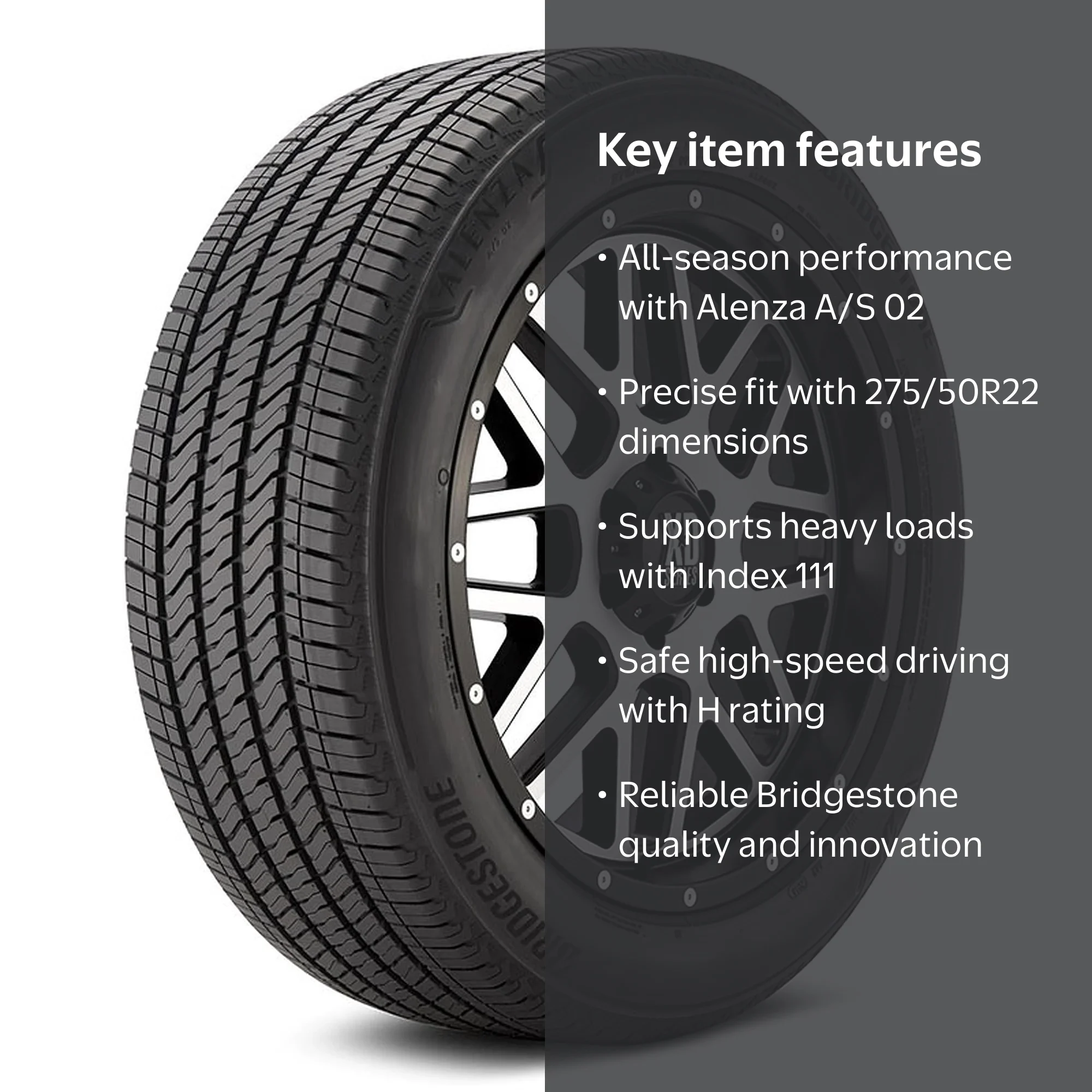 Bridgestone, Tire, 275/50R22 111H BSW, High-Performance All-Season