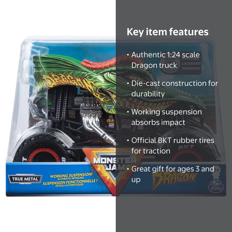 Monster Jam, Official Dragon Monster Truck, Die-Cast Vehicle, 1:24