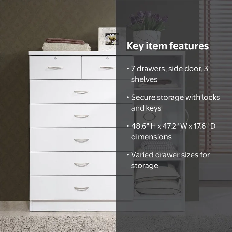 Pemberly Row Big Vertical Dresser, 7 Drawer Chest with Deep