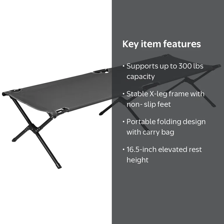 Gymax, Camping Cot, Heavy-Duty Folding Bed, Gray, 600D Oxford