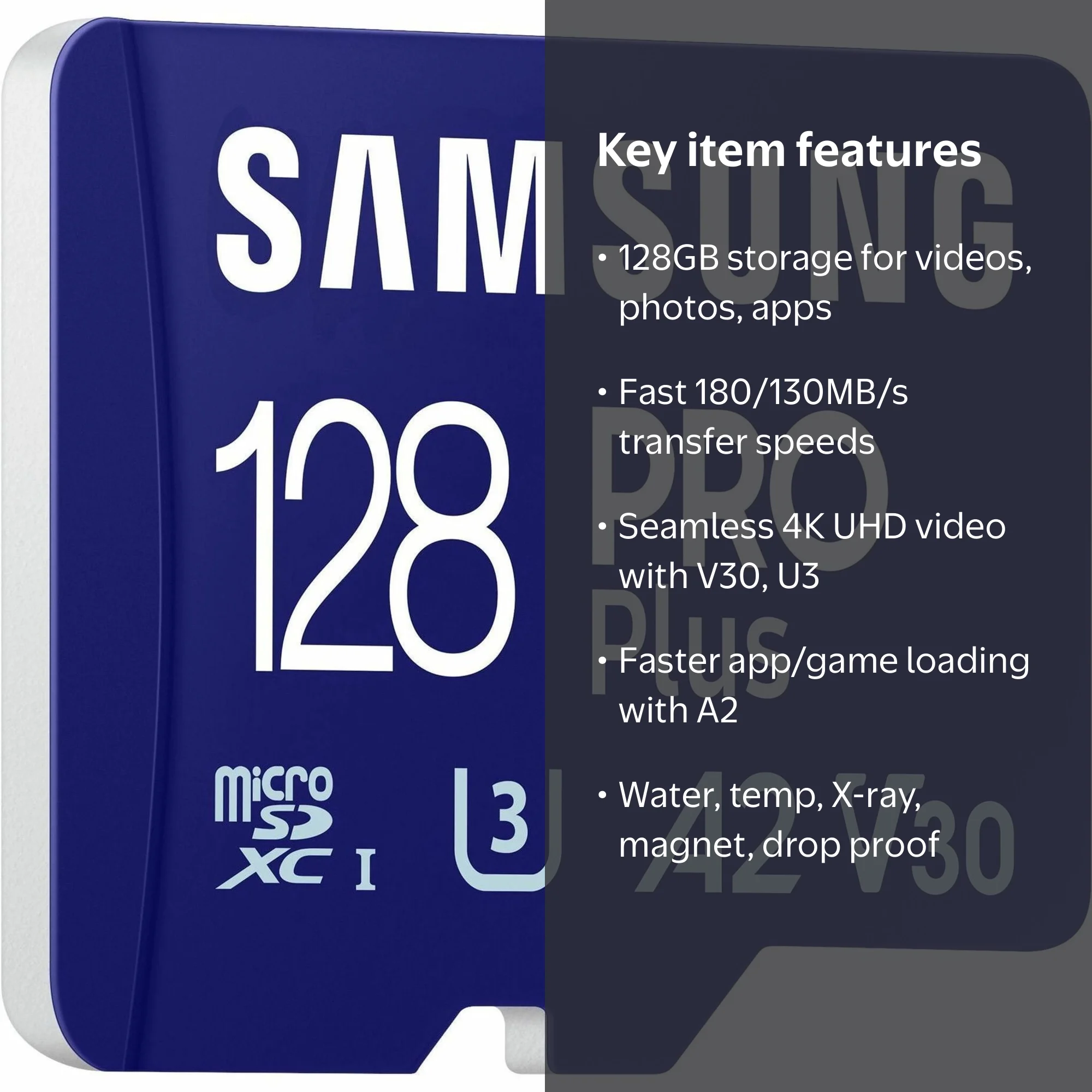 Samsung PRO Plus 128 GB Class 10/UHS-I (U3) V30 microSDXC, 1