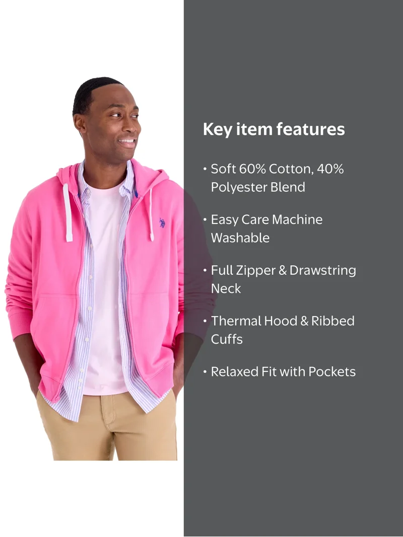 U.S. Polo Assn. Men's Everyday Full Zip Fleece Hoodie - Walmart.com