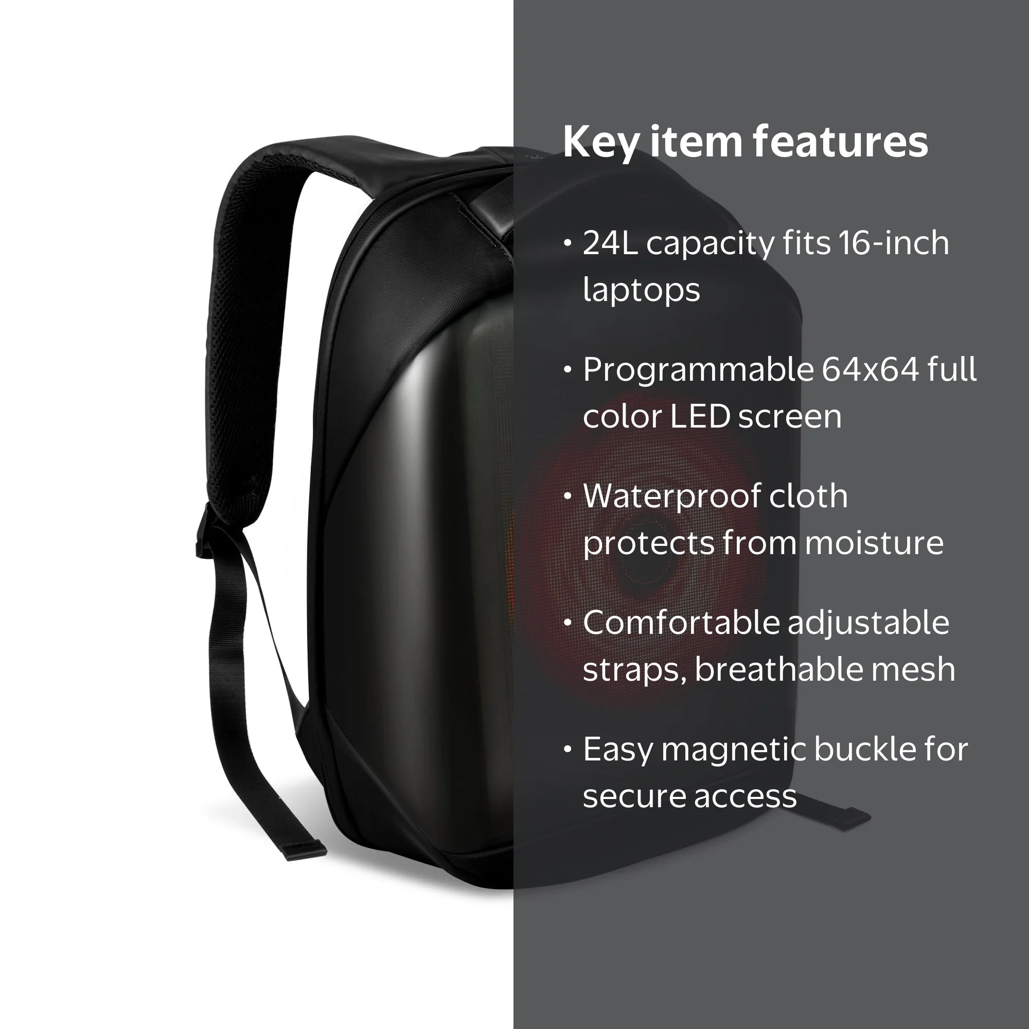 16 Inches LED Motorcycle Backpack with Programmable Full Color