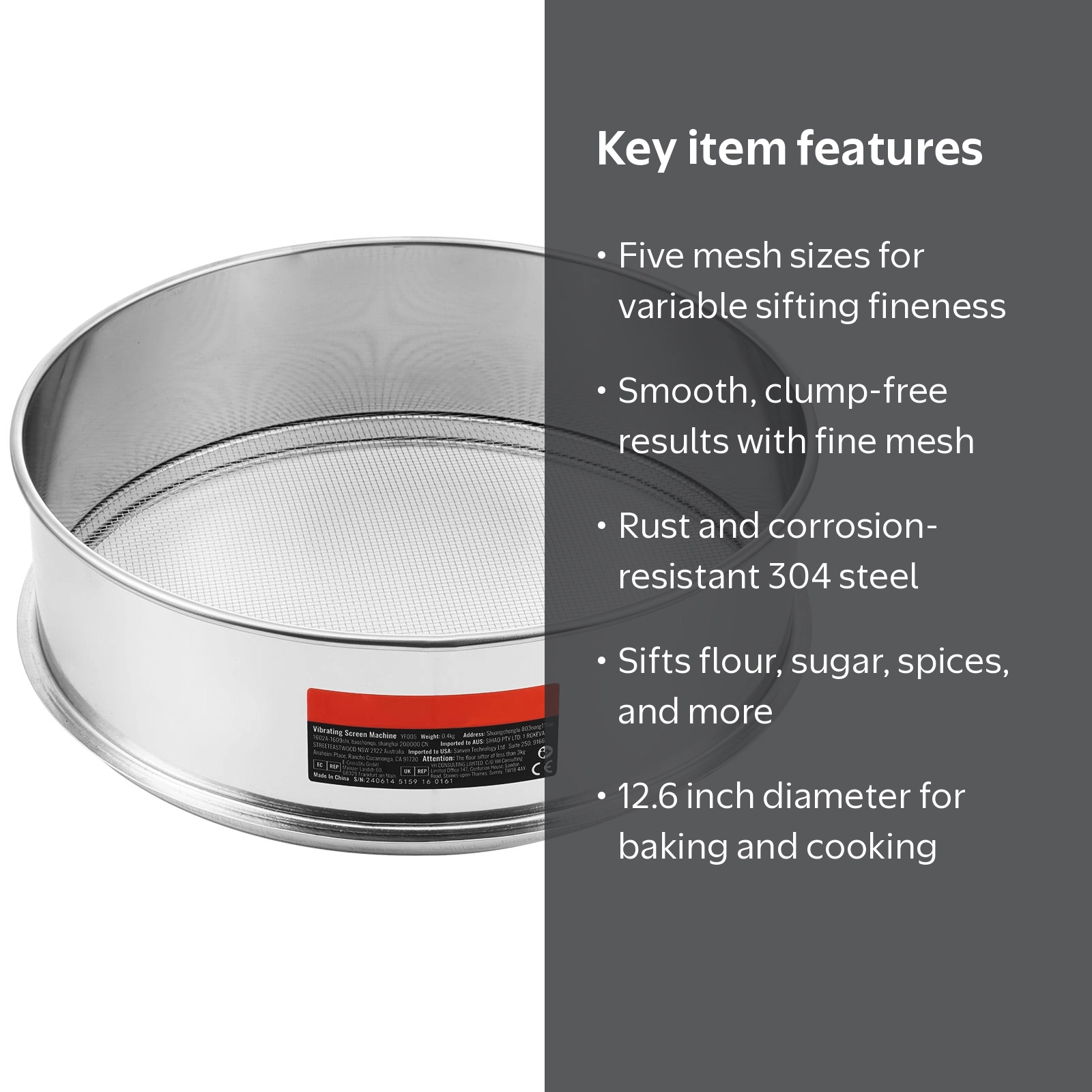 KFFKFF Flour Sieve with 10 Mesh, 12.6