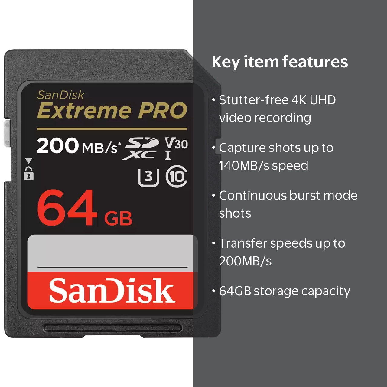SanDisk, Memory Card, 64GB Extreme PRO SDHC and SDXC, Up to 200