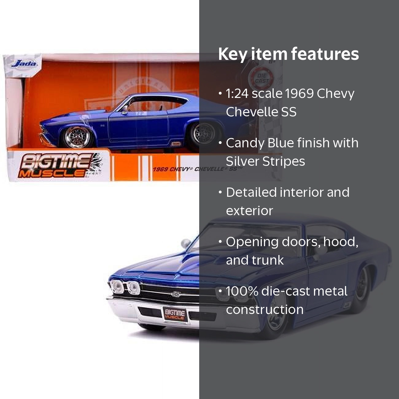 Jada 31455 1969 Chevrolet Chevelle SS Candy Blue with Silver