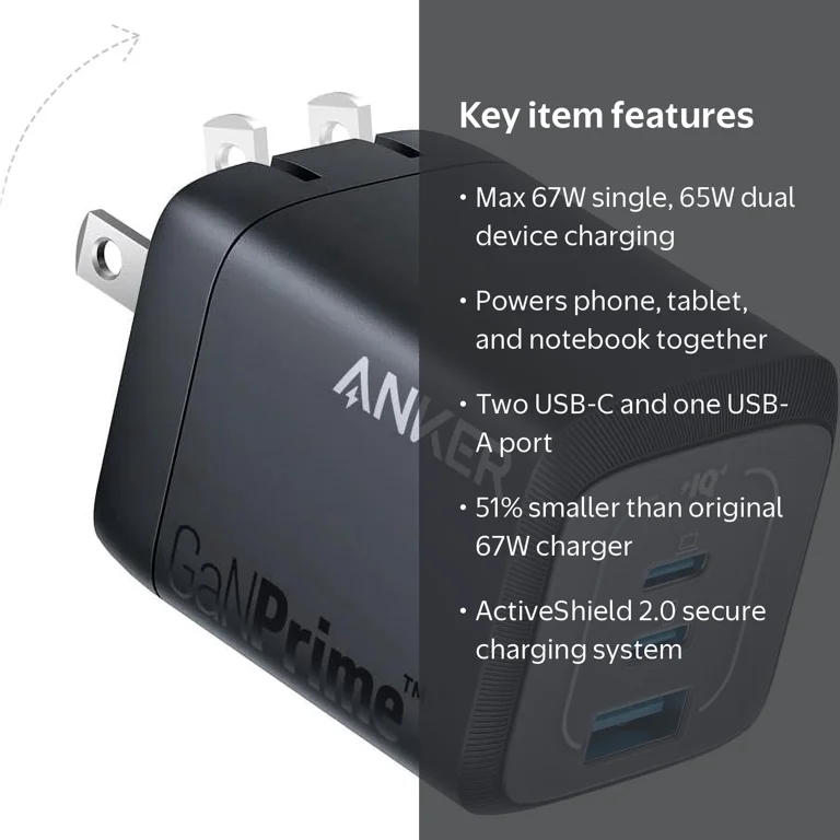 Anker, USB C Charger, 67W, Fast PD PPS, Compact Wall Charger