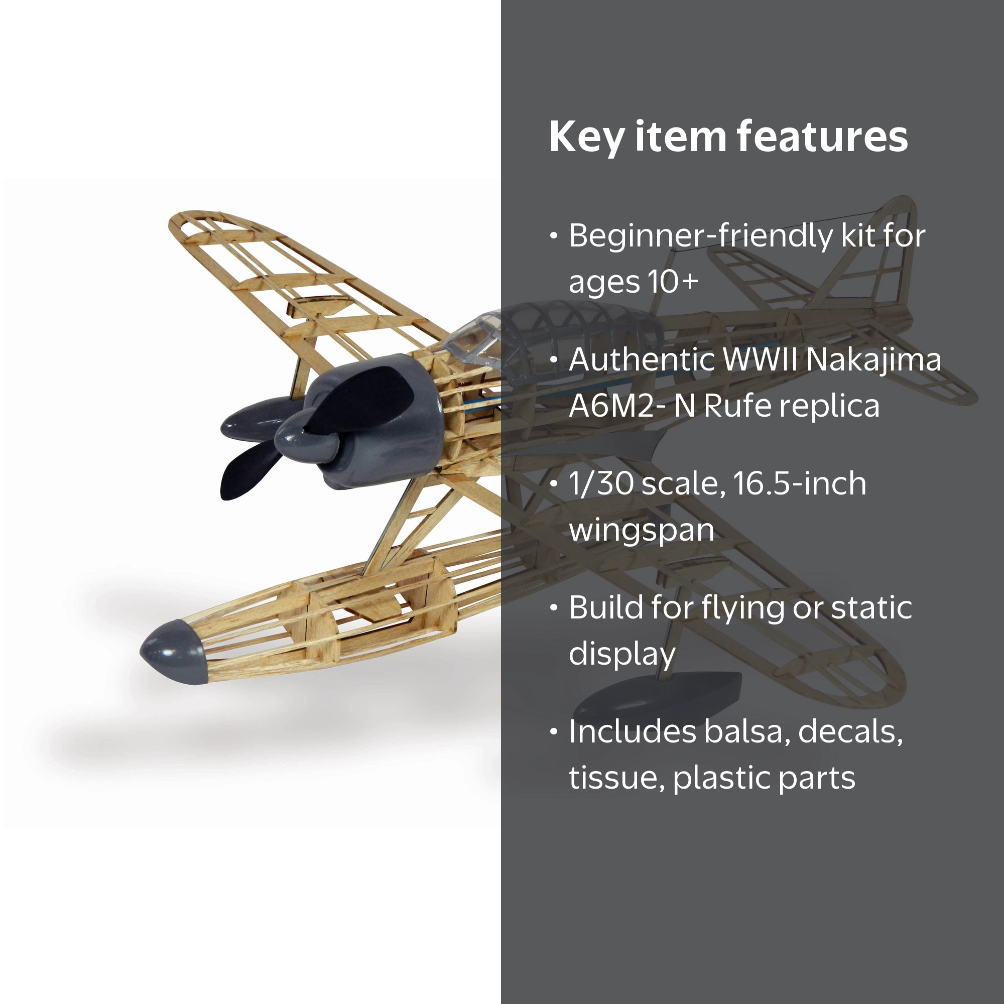 Guillow's, Model Kit, Nakajima A6M2-N Rufe, WWII scale replica