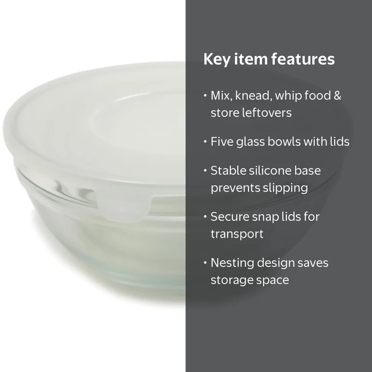 Norpro Kitchen Food Prep Set: 10-Piece Nesting Glass Mixing