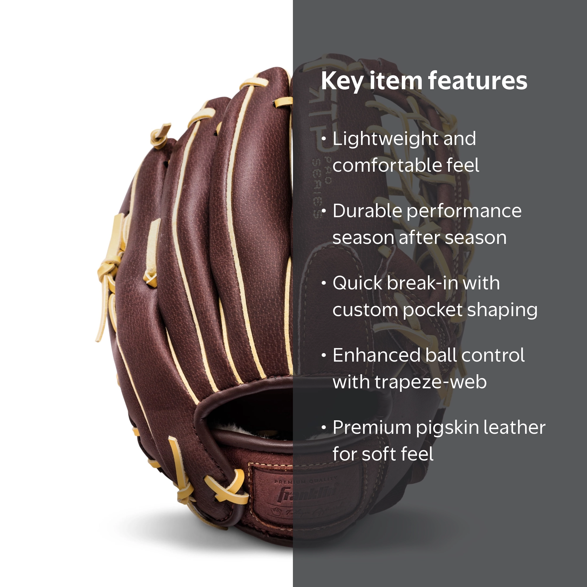 Franklin Sports RTP Pro Baseball Glove, 12 in, Brown/Camel Pigskin