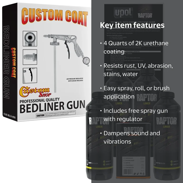 U-POL, Raptor Urethane Spray-On Truck Bed Liner Kit, 4 Quarts