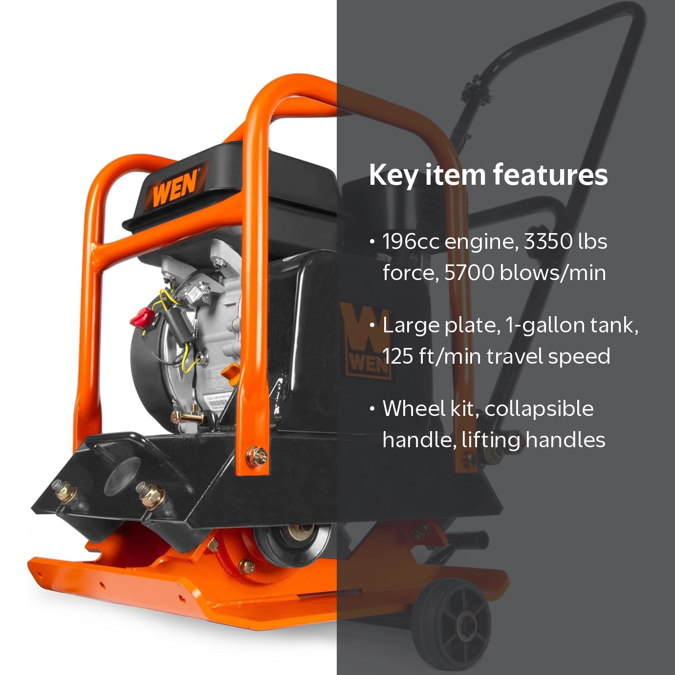 WEN 6.5HP 196cc Plate Compactor with 3350-Pound Compaction Force