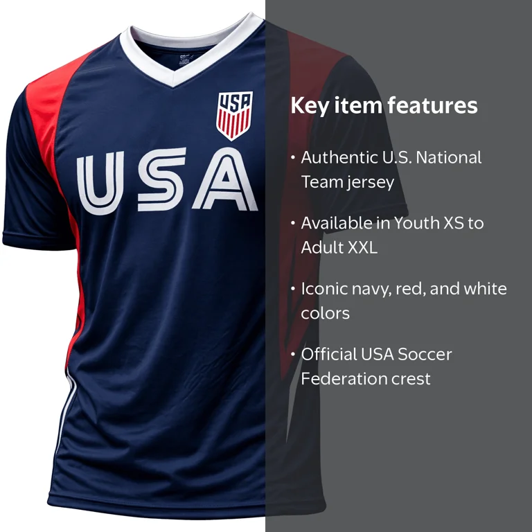 Icon Sports USA Soccer Jersey, Navy, Polyester, Youth Small