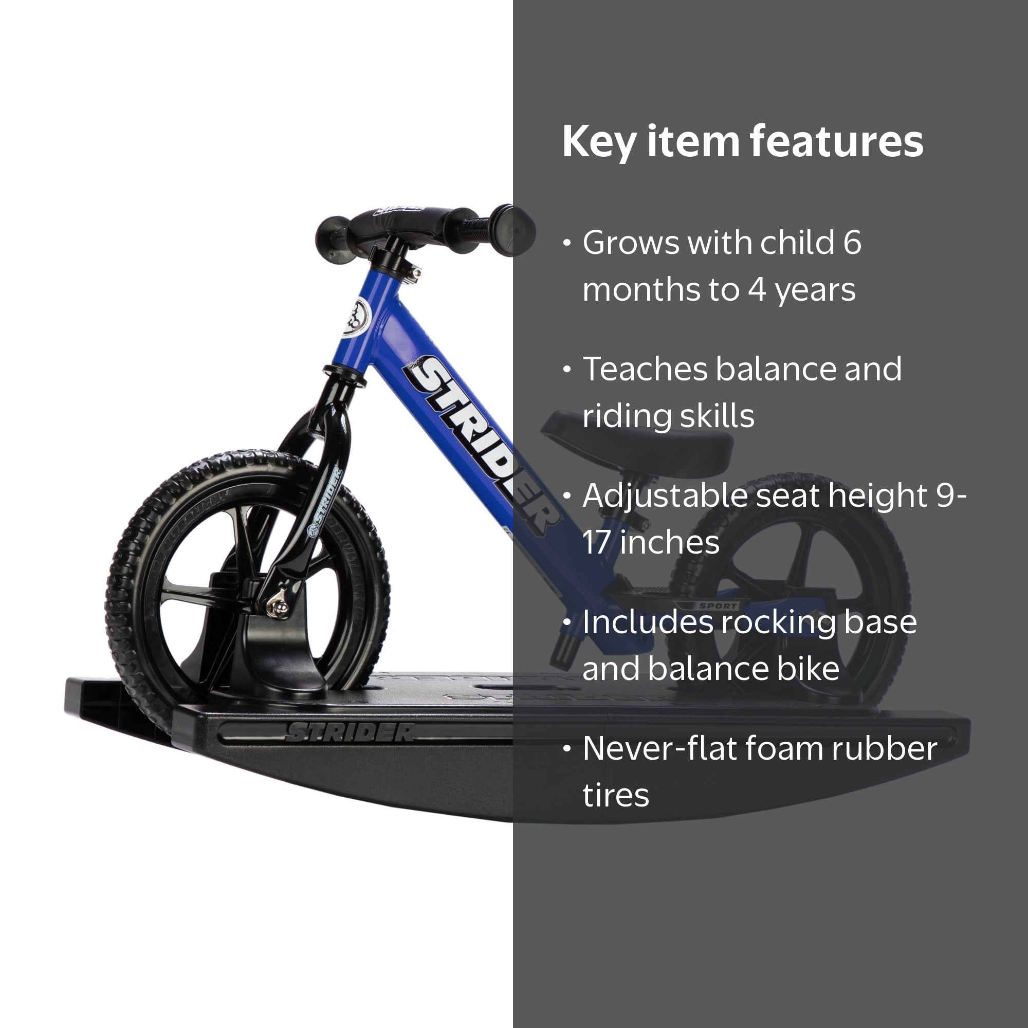 Strider 12” Sport Bike + Rocking Base, for Kids 6 Months to 4