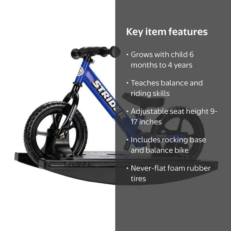Strider 12” Sport Bike + Rocking Base, for Kids 6 Months to 4