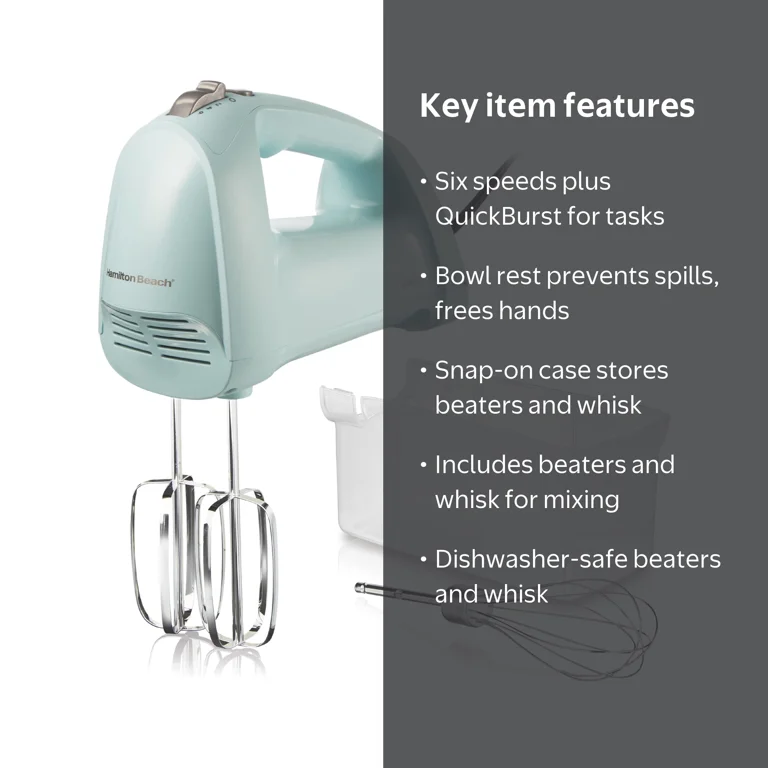 Hamilton Beach Hand Mixer with 6 Speeds, QuickBurst, Snap-On