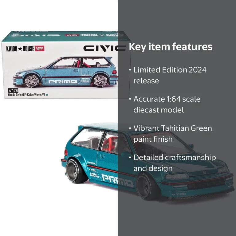 MINIGT, Honda Civic EF Kaido Works V1, 1:64 Scale, Blue - Walmart.com