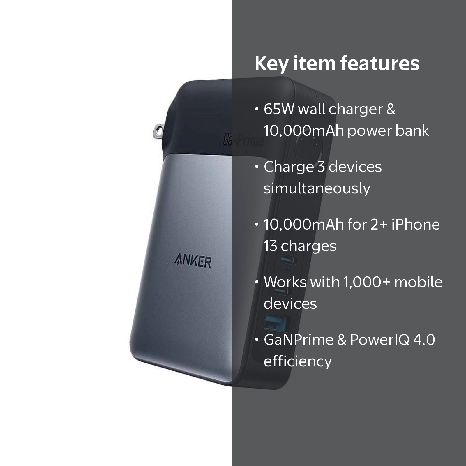 Anker 2-in-1 USB-C USB-A Battery Pack, 10000mAh Charger with 65W