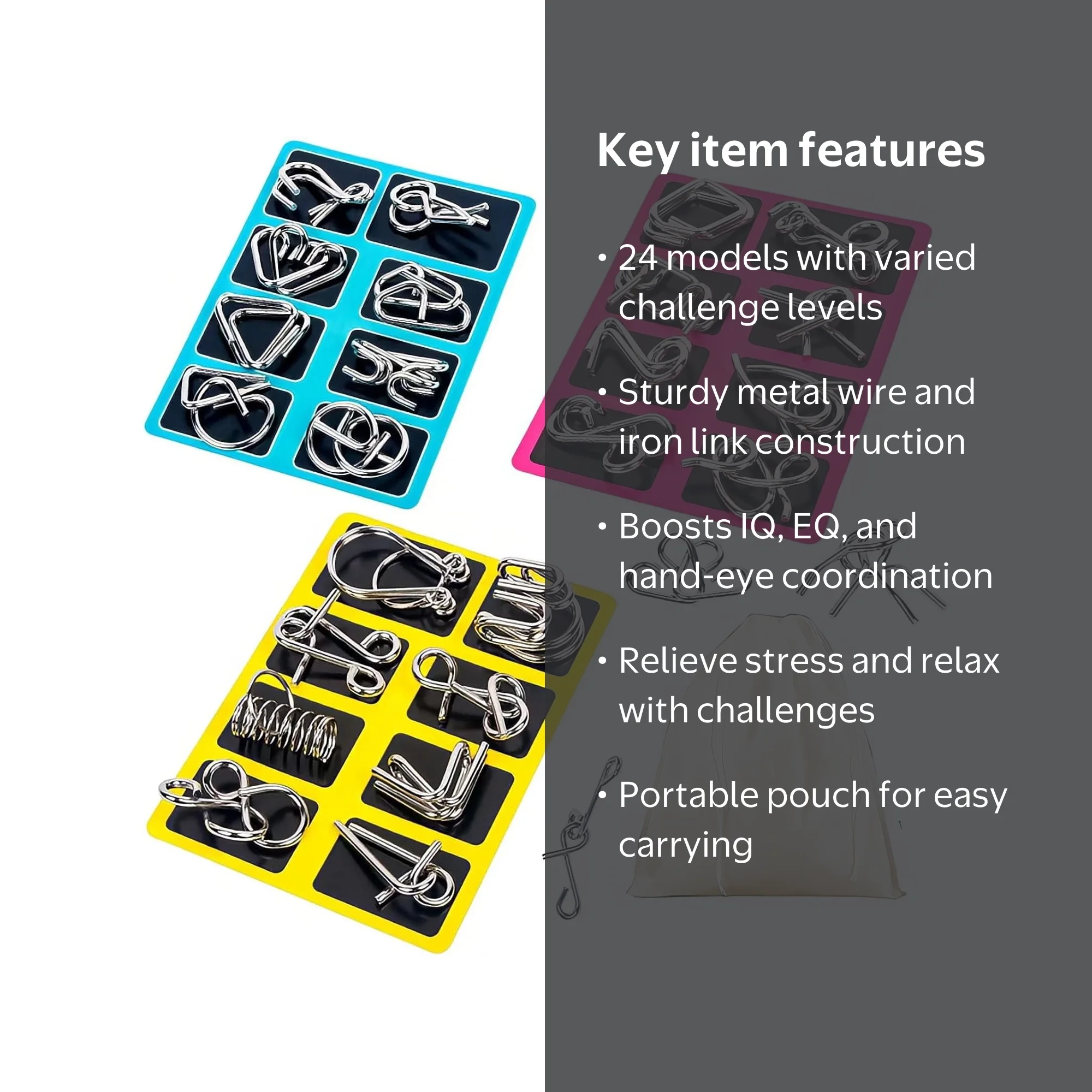 Metal Wire Puzzle Set of 24, Brain Teaser IQ Challenge - Walmart.com