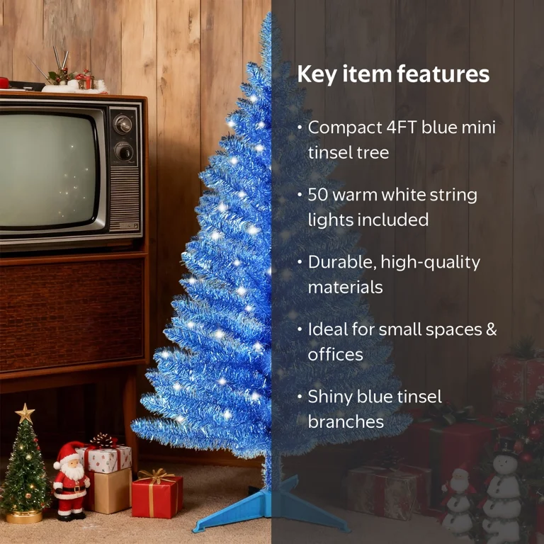 Bringstar 4FT Blue Artificial Christmas Tree with 50 String Lights