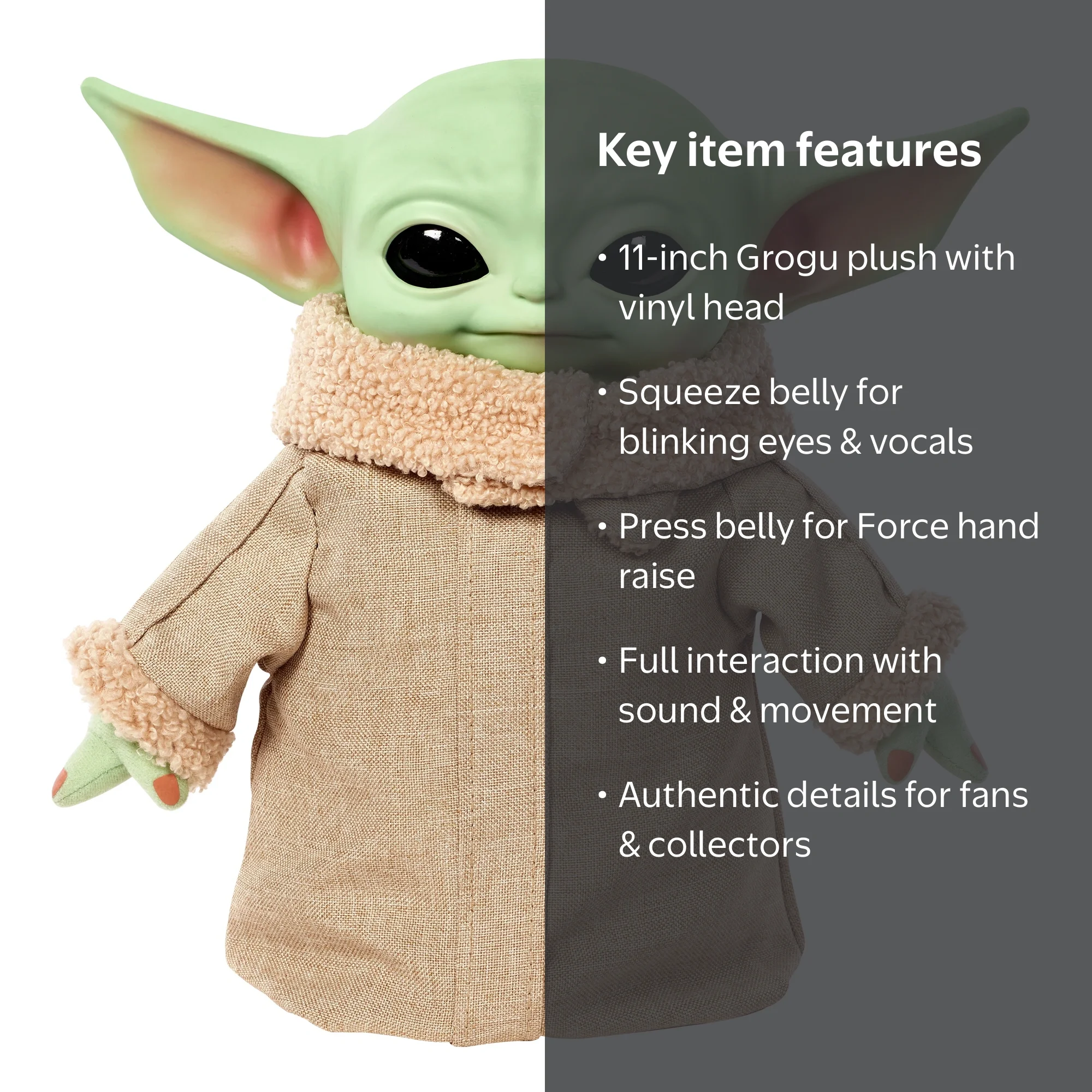 Star Wars The Mandalorian Grogu, Squeeze & Blink 11'' Plush Toy