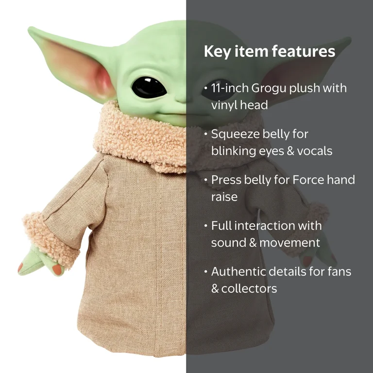 Star Wars The Mandalorian Grogu, Squeeze & Blink 11'' Plush Toy