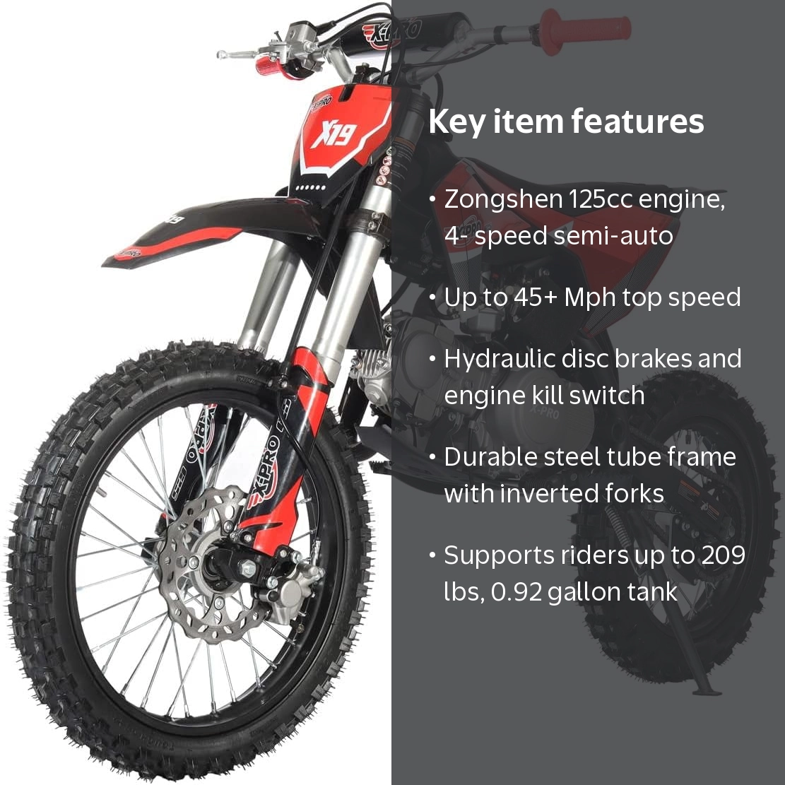X-Pro Brand New X19 125cc Dirt Bike with 4 Speed Semi-Automatic