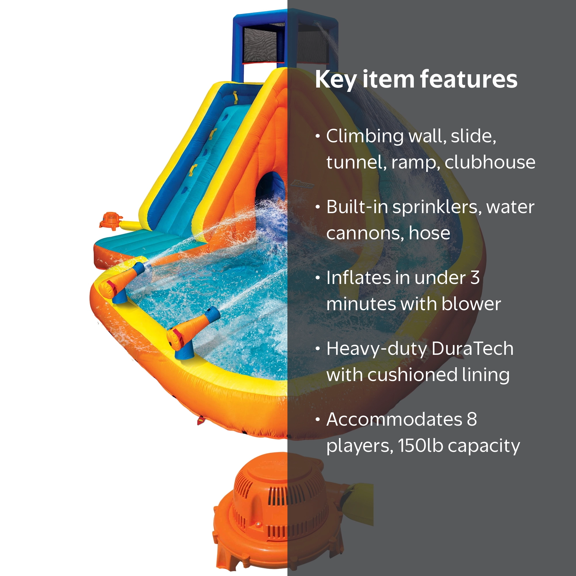 Banzai Sidewinder Falls Inflatable Water Park with Slide and Water