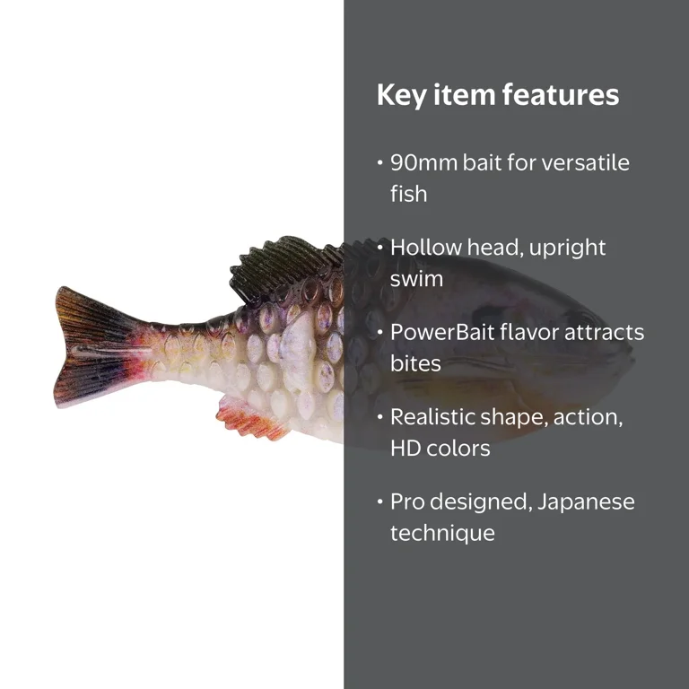 Berkley, Swimbait Soft Bait, 90 mm, HD Bluegill, PowerBait Gilly